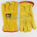 Leather Driving Gloves | Yellow | Red Trim Felt Lined | Size 10
