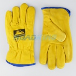 Leather Driving Gloves | Yellow | Blue Trim Felt Lined | Size 9
