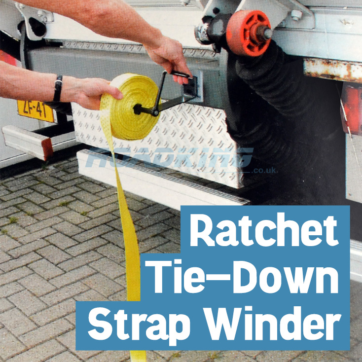 This Tie-Down Strap Winder is a handy tool for any flatbed hauler. It saves time when storing your straps and takes up very little room in your truck or cargo box.
