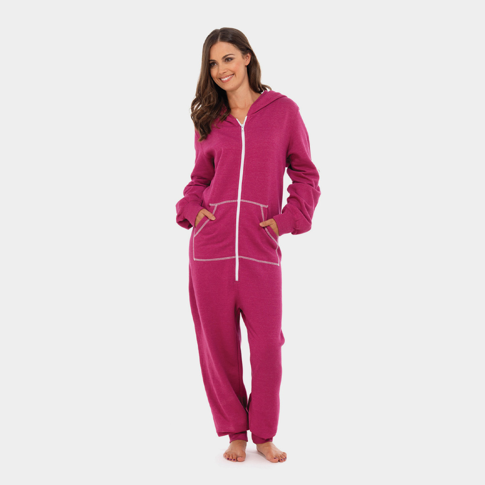 Ladies Plain Hooded Cotton Onesie | All In One Pink