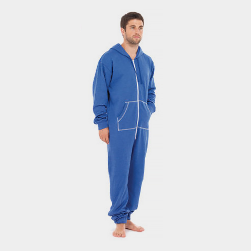 Mens Plain Hooded Cotton Onesie | All In One Blue