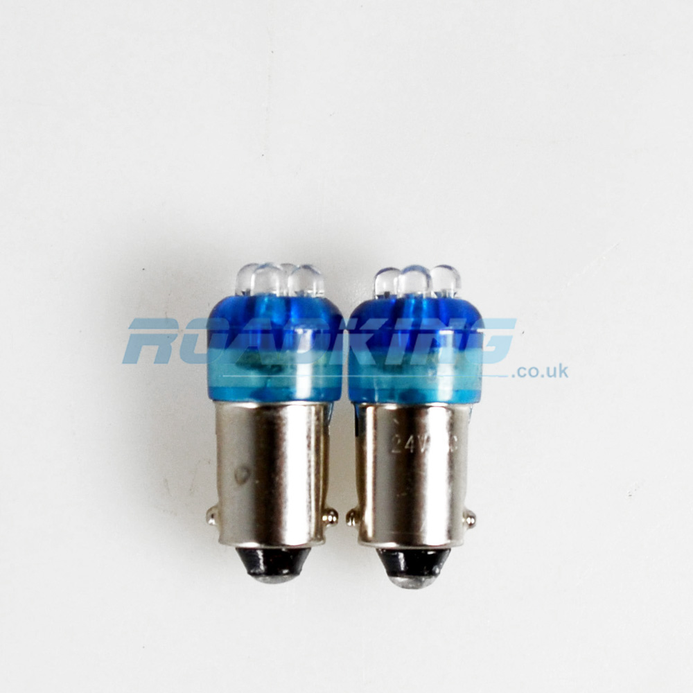 BA9S 24v LED Bulb 2x 4 LED 24 Volt Bulbs Blue