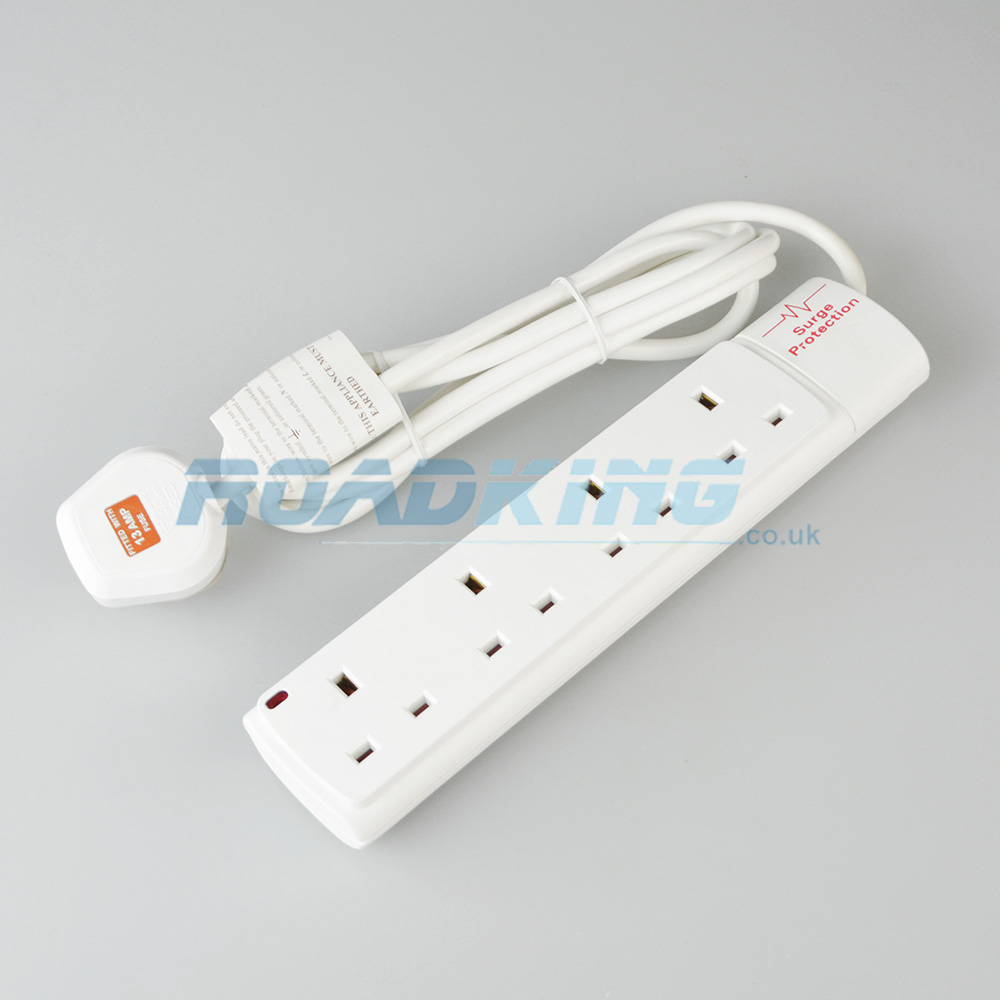 4 Way 2 Metre UK Mains Extension Lead With Surge Protection 13 Amp