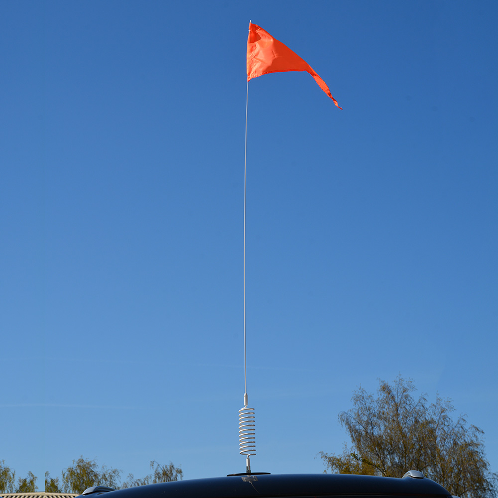 Safety Flag 5ft White Spring Whip & Mag | Buggy Whip Orange Flag