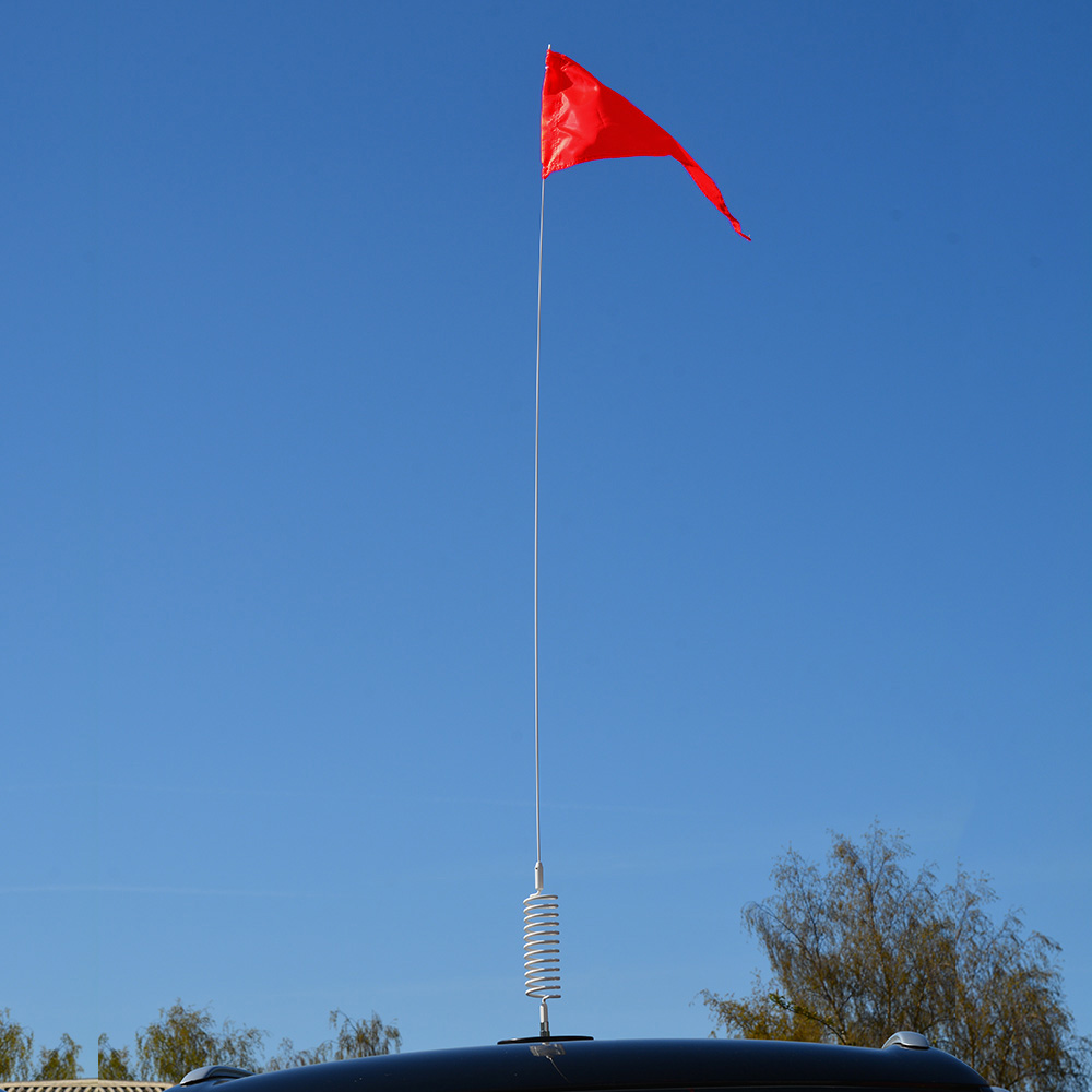 Safety Flag 5ft White Spring Whip & Mag | Buggy Whip Red Flag