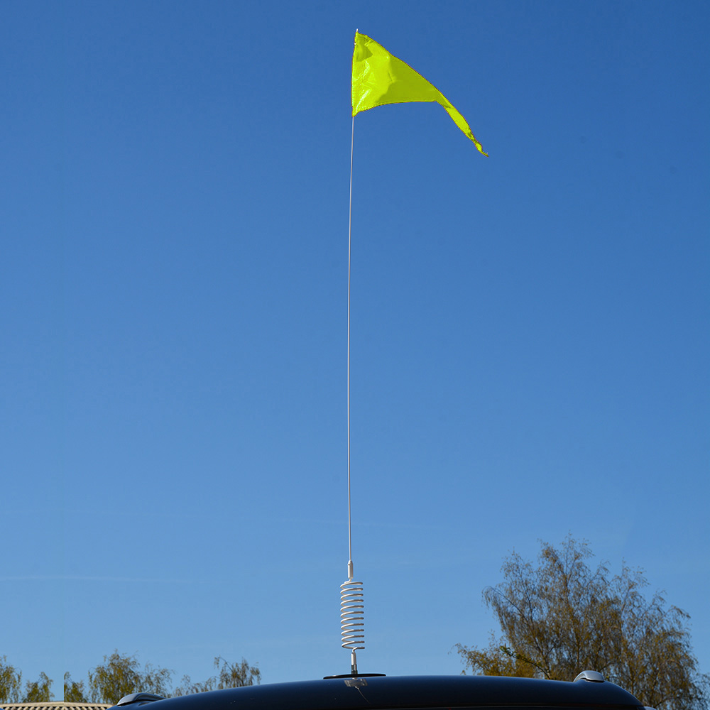 Safety Flag 5ft White Spring Whip & Mag | Buggy Whip Yellow Flag