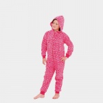 Girls Pink Animal Hooded Cotton Onesie | All In One | Age 4-5