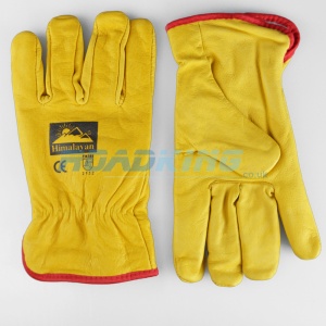 Leather Driving Gloves | Yellow | Red Trim Felt Lined | Size 10