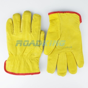 Leather Driving Gloves | Yellow | Felt Lined | Size 10