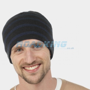 Striped Beanie Hat - Black/Blue